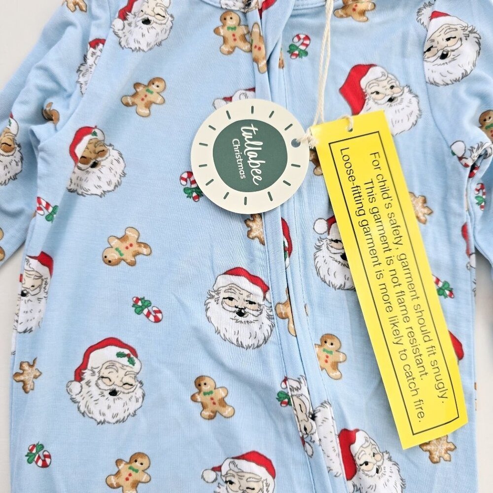 NWT Tullabee Vintage Santa Sleeper Bamboo Blue 3/6 Month Baby - Picture 3 of 6